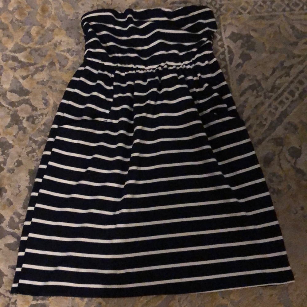 Navy and white striped dress
